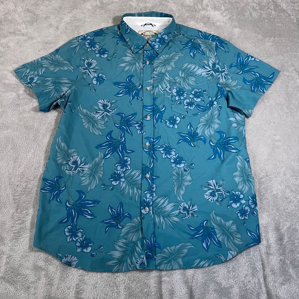 Seapointe Mens Shirt XL Hawaiian Floral Tropical Button Down‎ Performance
